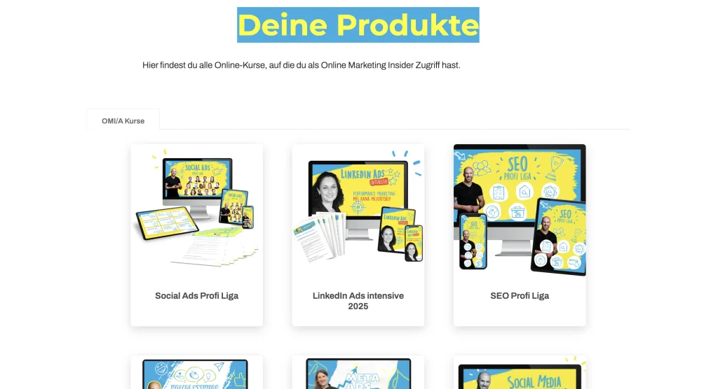 Das Bild zeigt einen Auszug des Kursprogramms des Online Marketing Insiders.