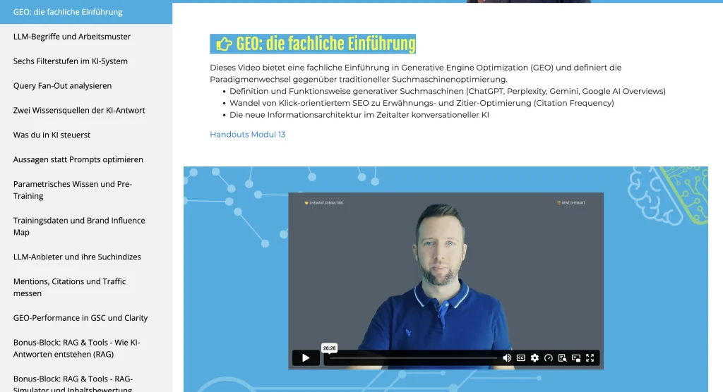 Das Bild zeigt einen Auszug der Inhalte rund um GEO.